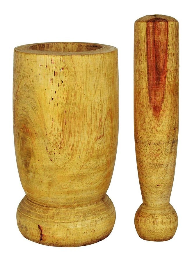 Logro Wooden Okhali and Musal Natural Wooden Okhli Spice Mixer Kharal, Ginger Garlic Crusher, Kitchen Khalbatta Masher (Big Size - 9 x 9 x 12 cm) - Image 1